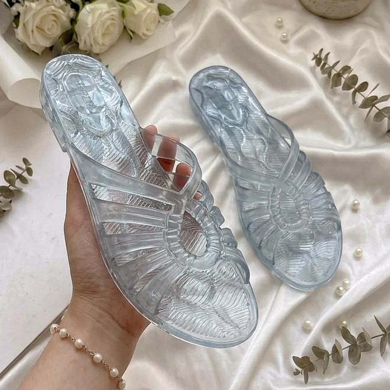 Transparent Crystal Jelly Pearl Comfy Slippers - Product Image